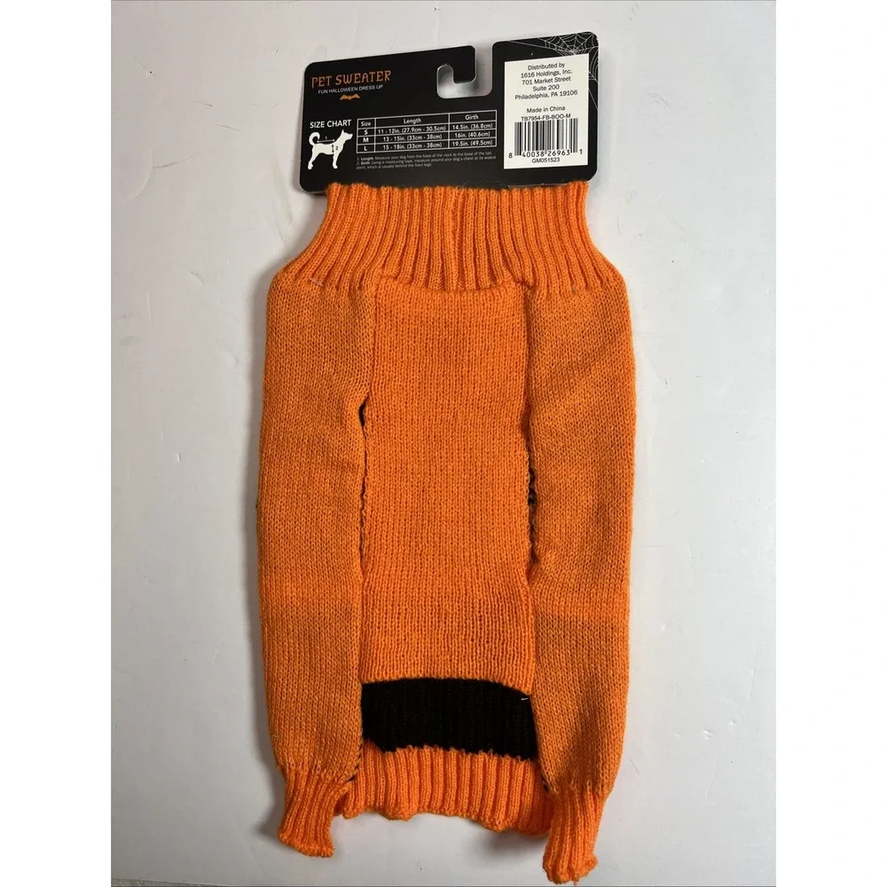 BOO Dog Pet Sweater NWT Orange Costume Puppy Cat Ghost Pumpkin-Med‎
